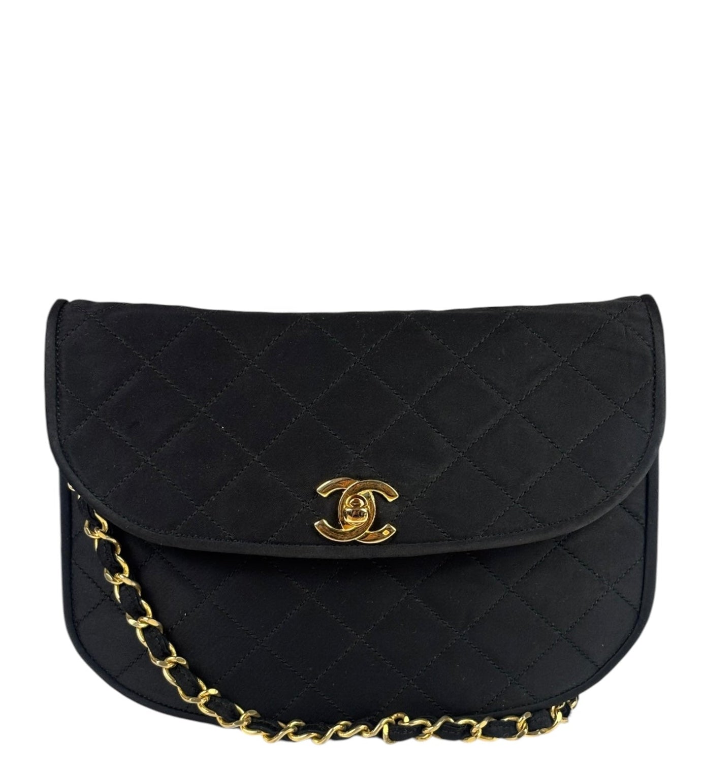 Chanel Black Quilted Satin Shoulder Bag