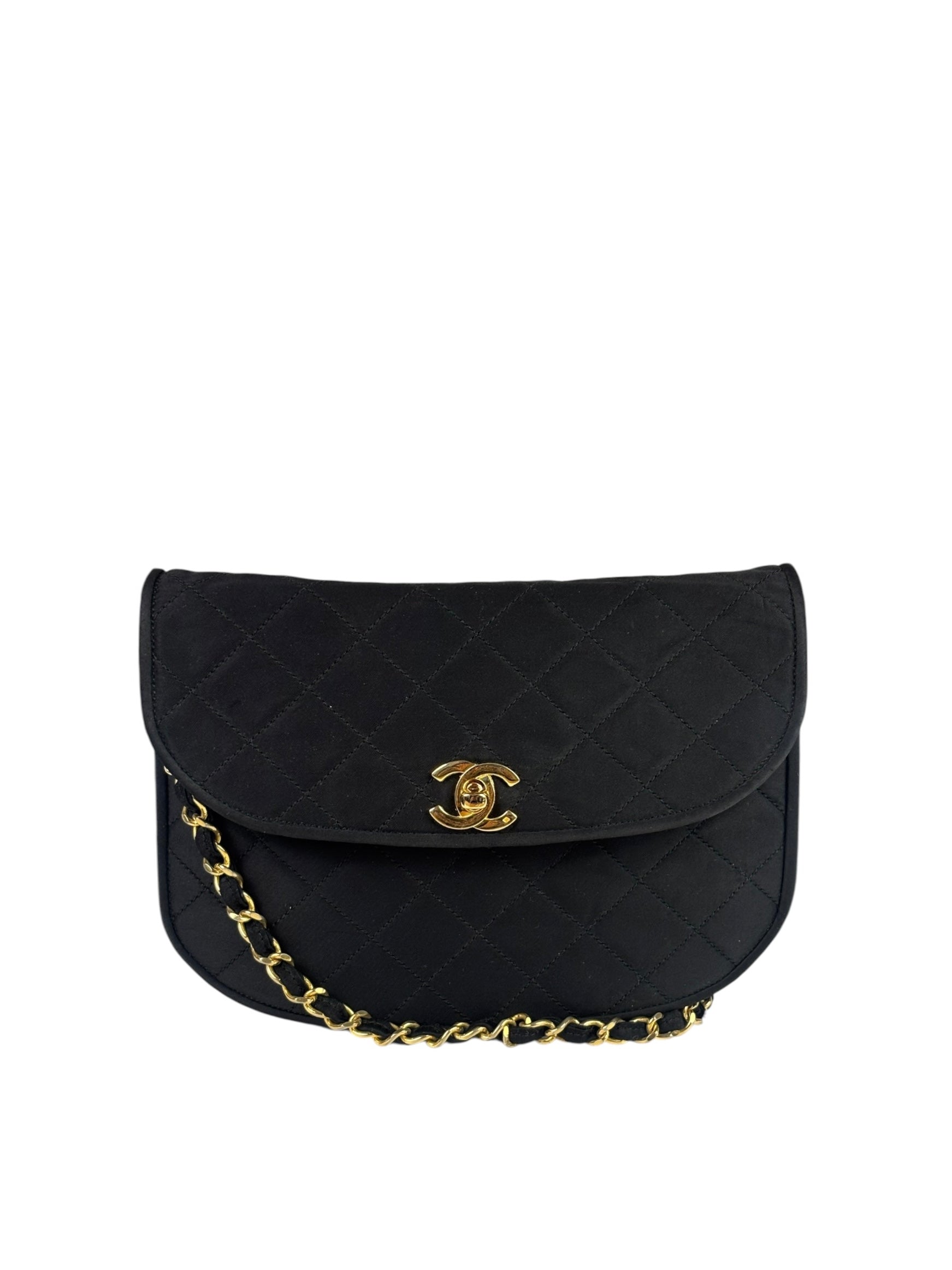 Chanel Black Quilted Satin Shoulder Bag
