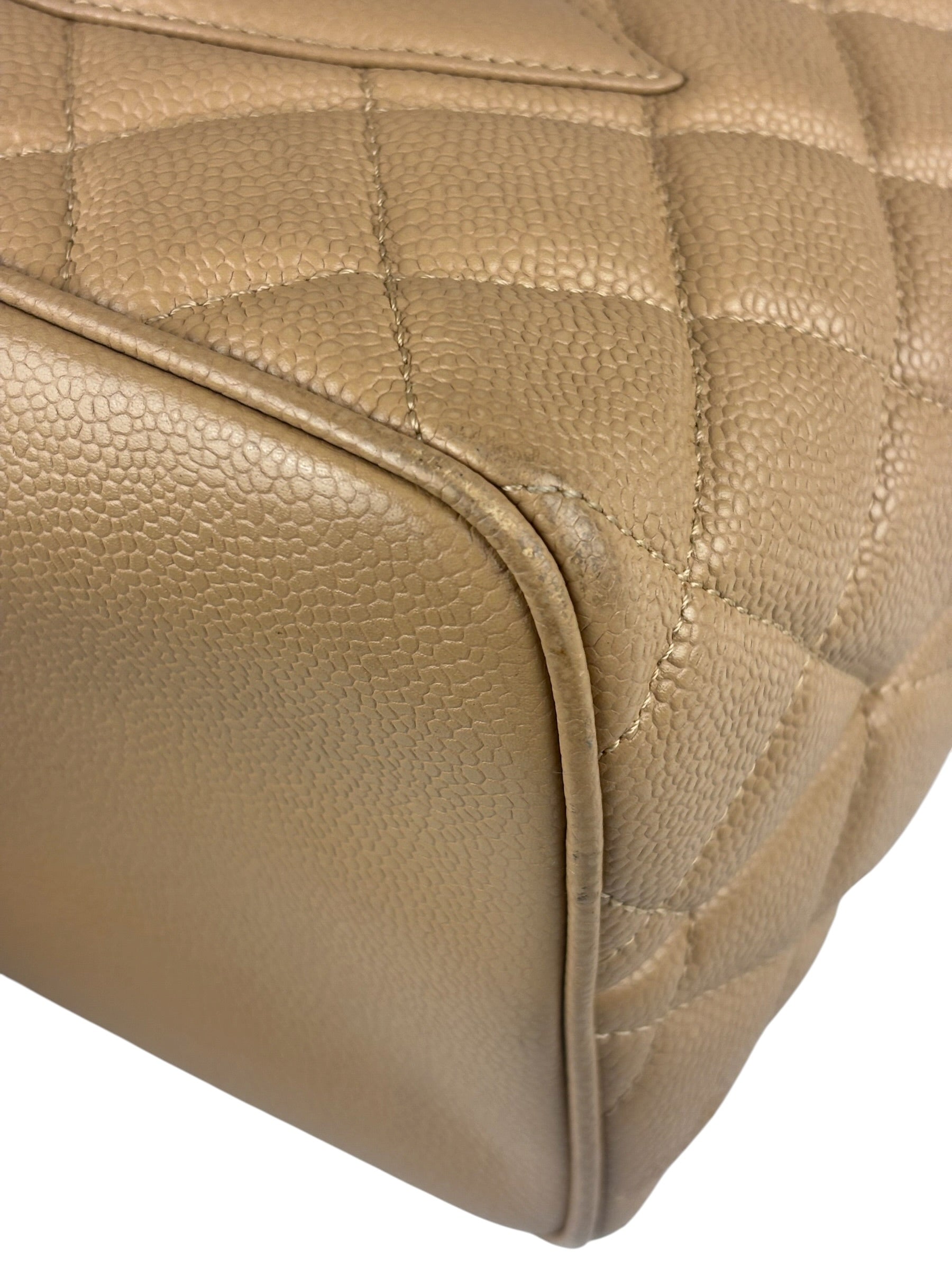 Chanel Vintage Beige Leather Diamond Quilted Medallion Tote Bag 2002
