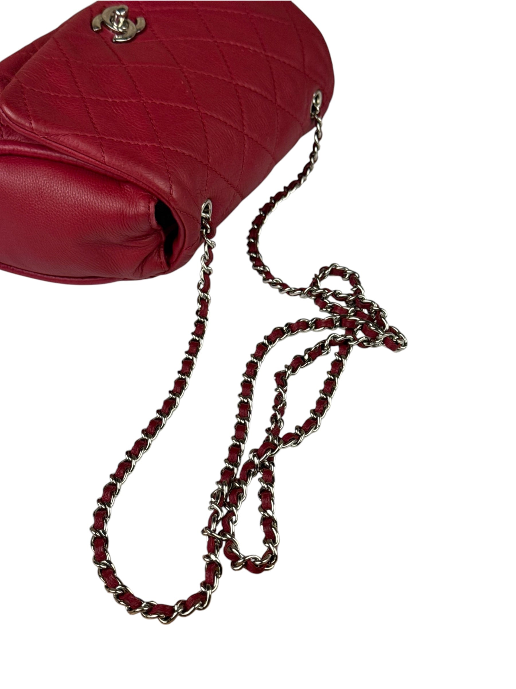 Chanel Red Quilted Leather CC Curvy Flap Bag 2015