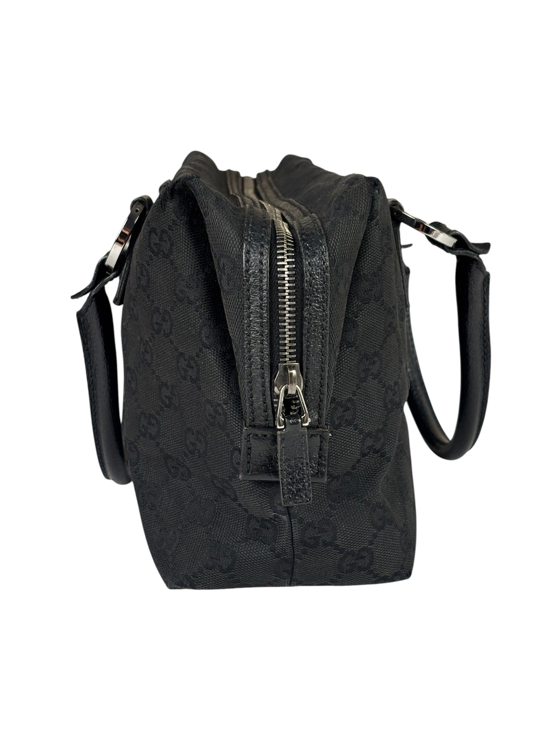Gucci Black Leather Trim GG Top Handle Bag
