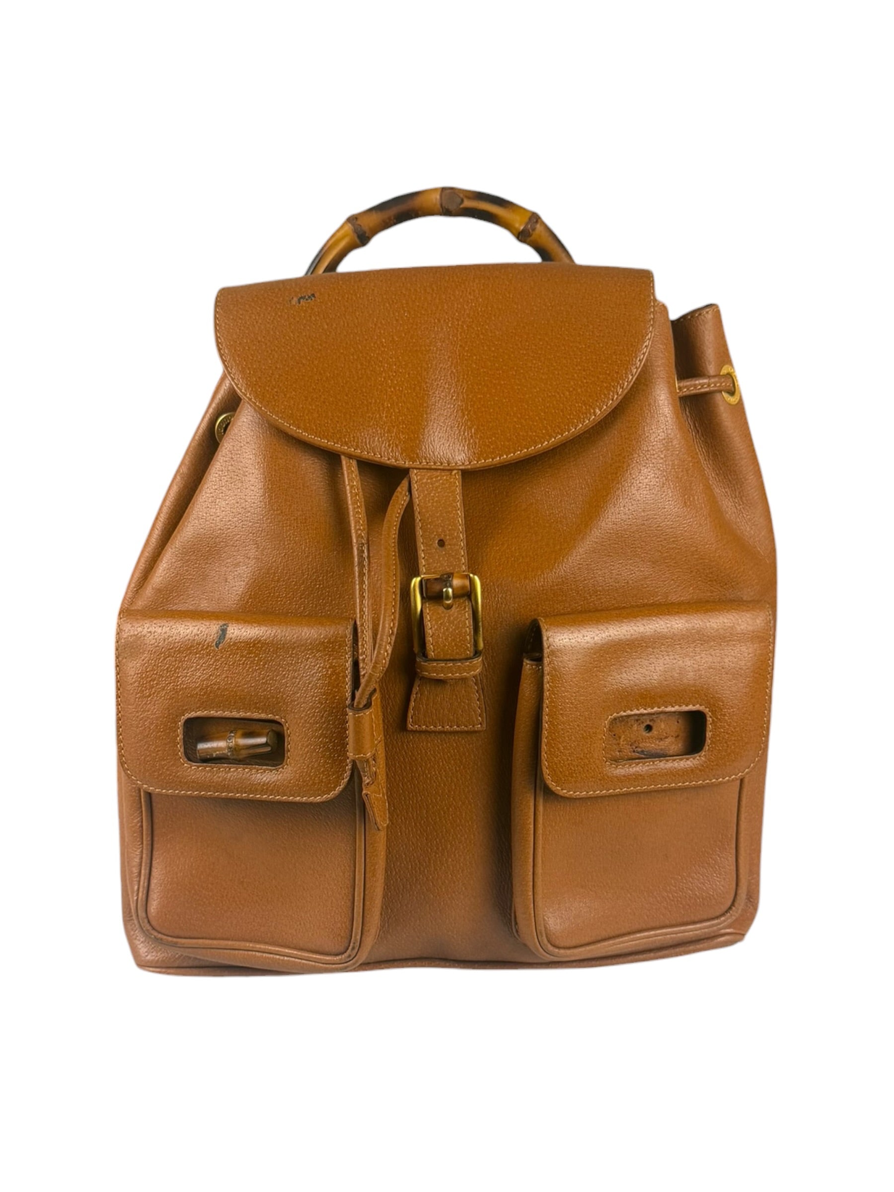 Gucci Brown Leather Bamboo Backpack