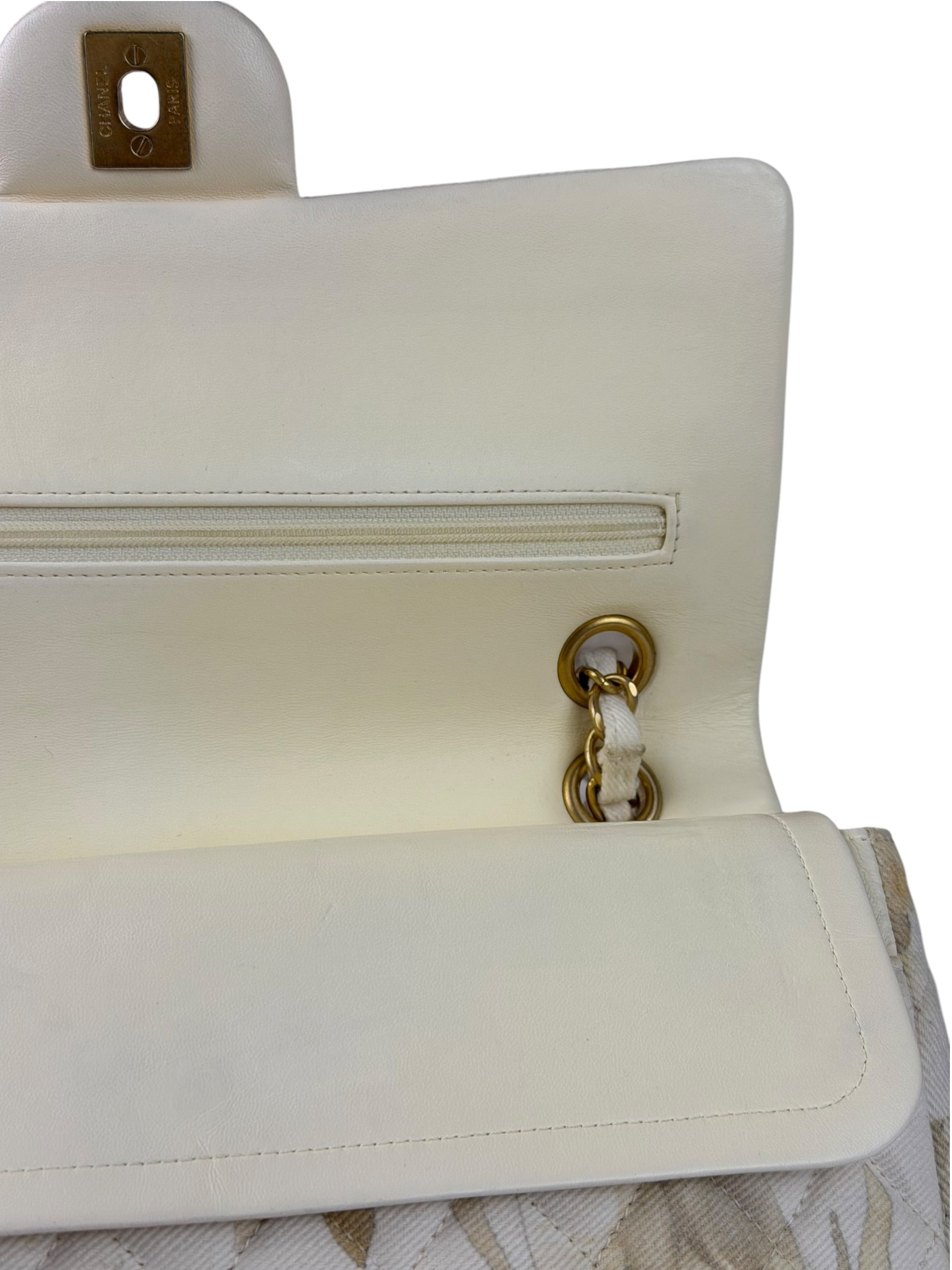 Chanel White Denim/Leather Trim Greek Collection Flower Double Flap Bag 2018
