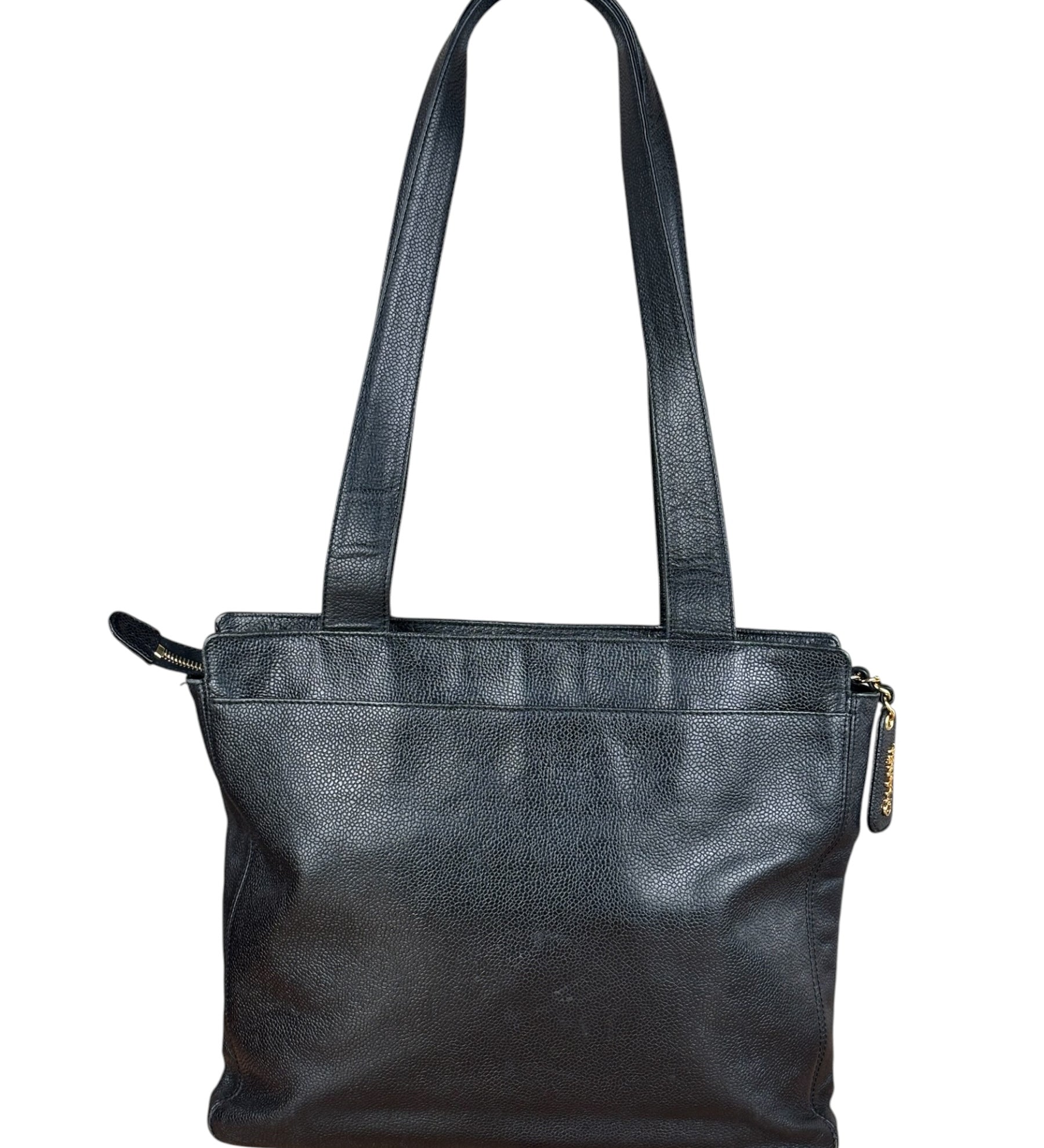 Chanel Vintage Black Leather Zip Shoulder Bag - 1998