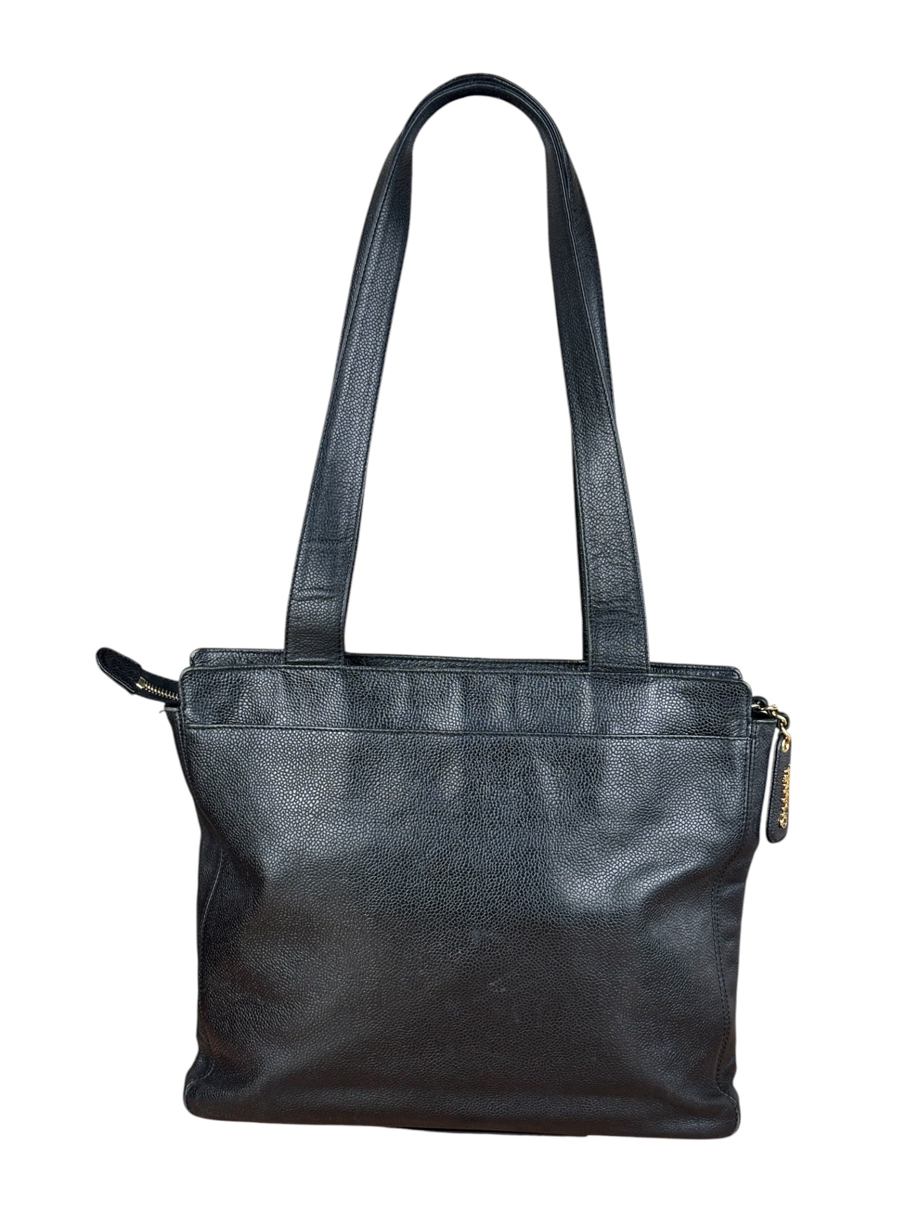 Chanel Vintage Black Leather Zip Shoulder Bag - 1998