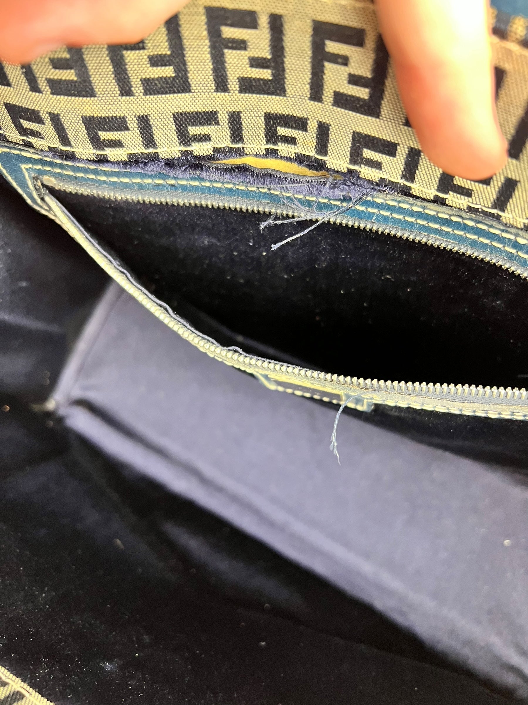 Fendi FF Buckle Navy Zucca Tote Handbag