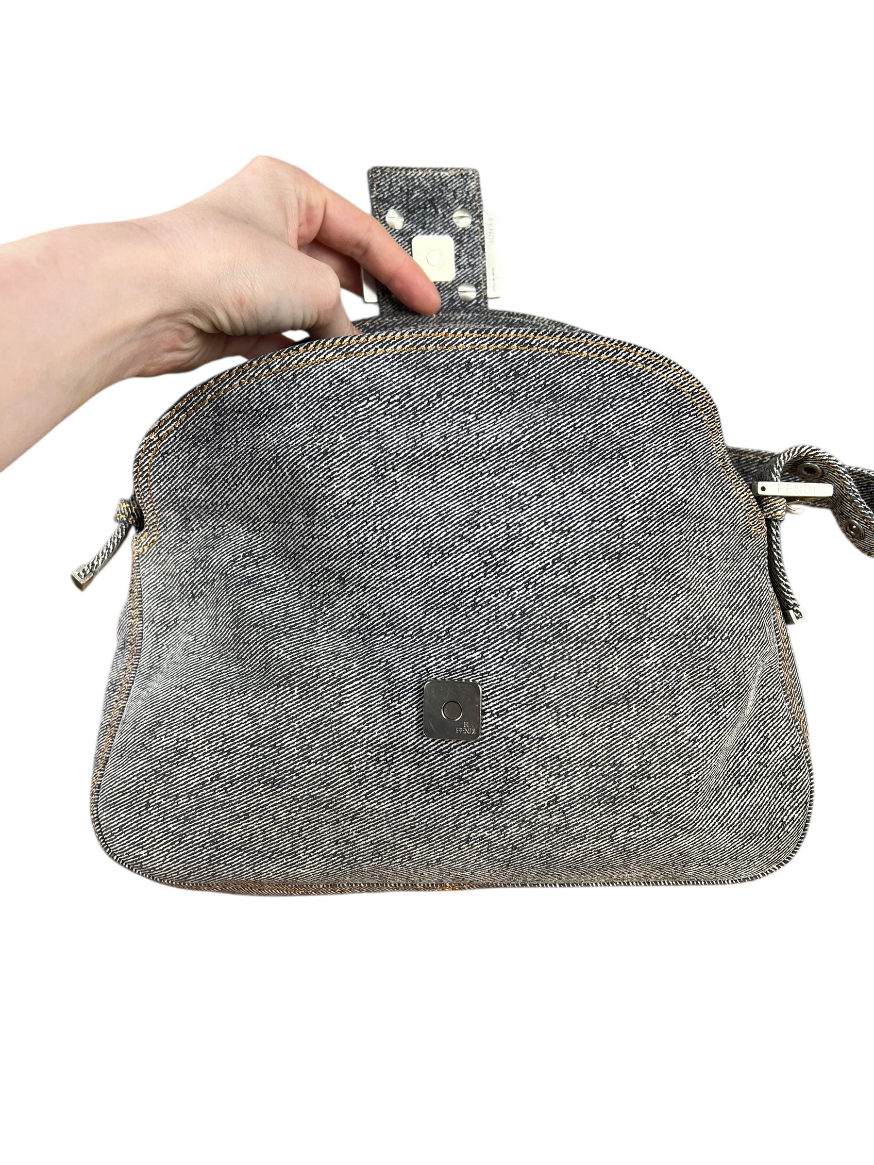 Fendi Light Denim Toned Canvas Baguette Shoulder Bag