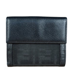 Fendi FF Black Canvas Leather Trim Compact Wallet