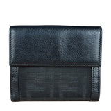 Fendi FF Black Canvas Leather Trim Compact Wallet