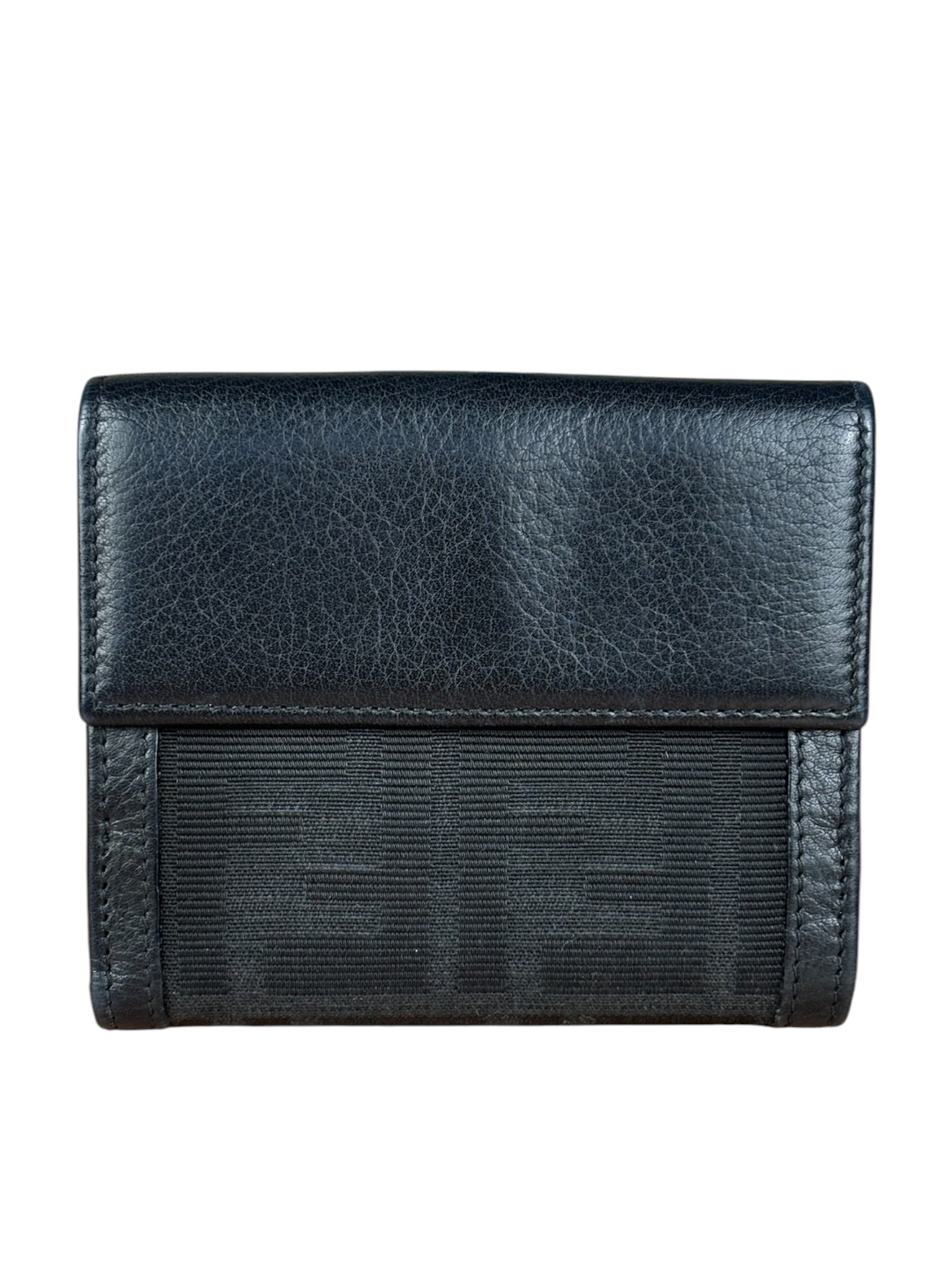 Fendi FF Black Canvas Leather Trim Compact Wallet