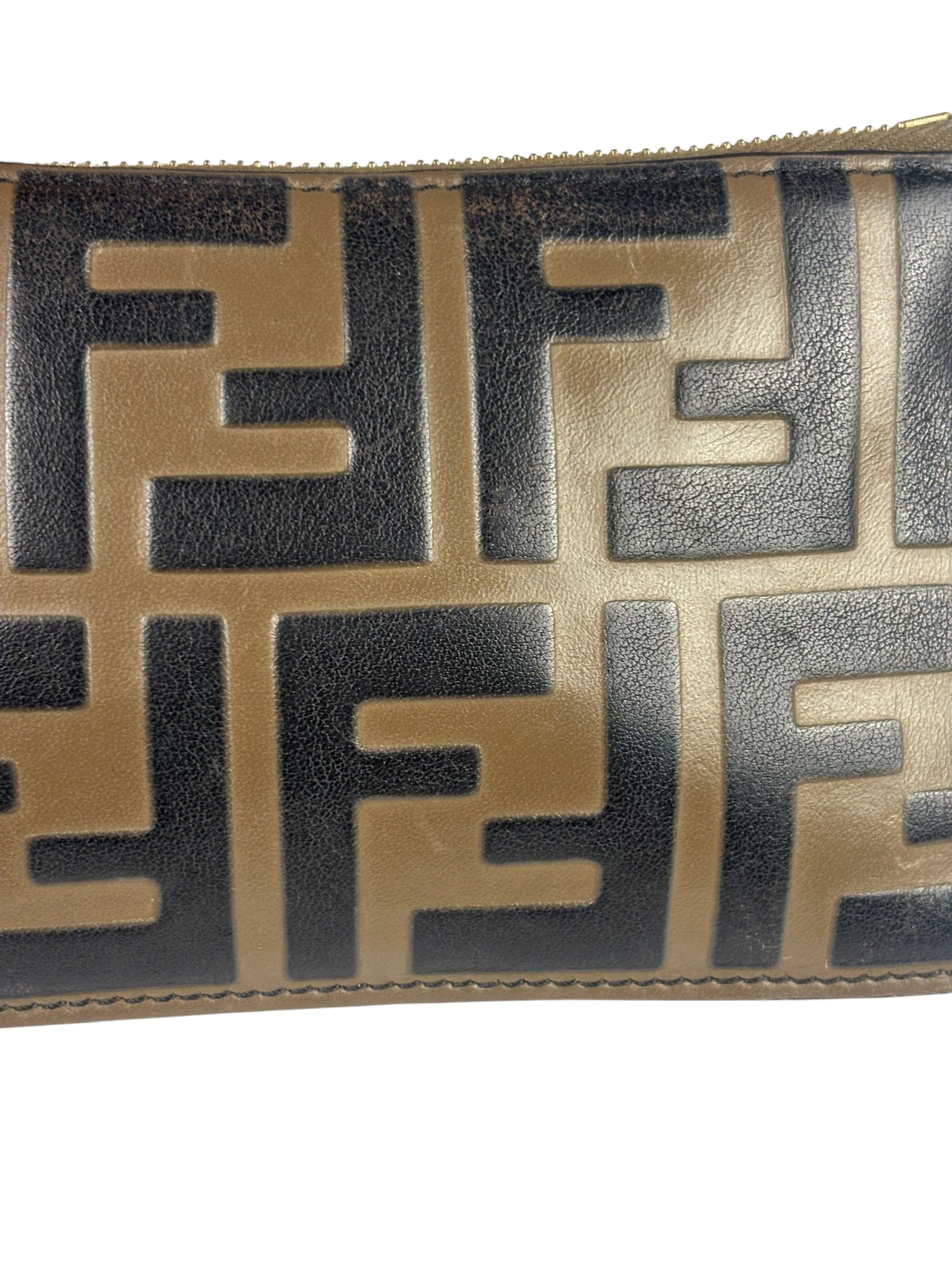 Fendi Brown Leather FF Zip Coin/Card Case
