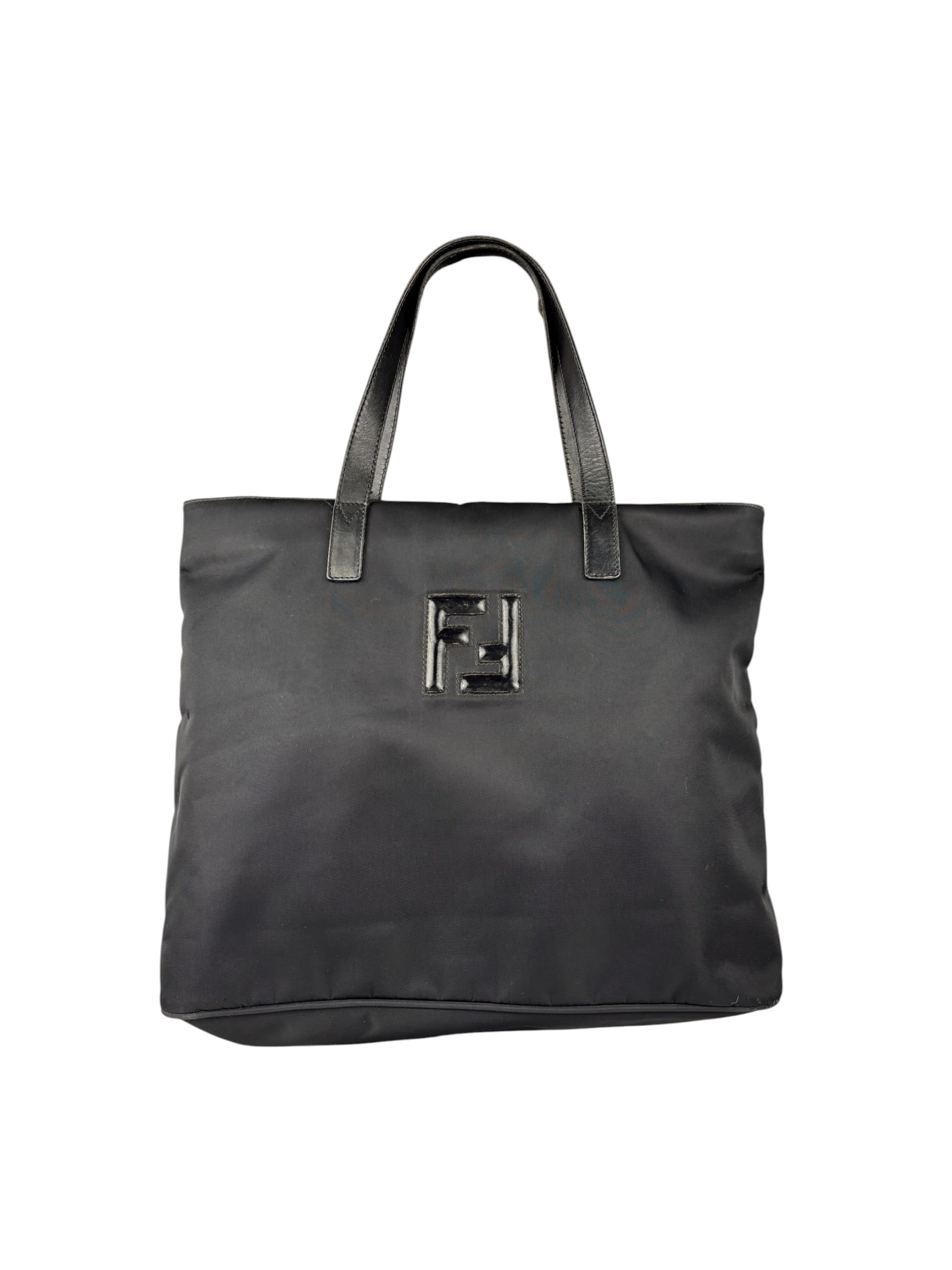 Fendi Vintage Black Nylon Leather Trim FF Roll Tote Bag