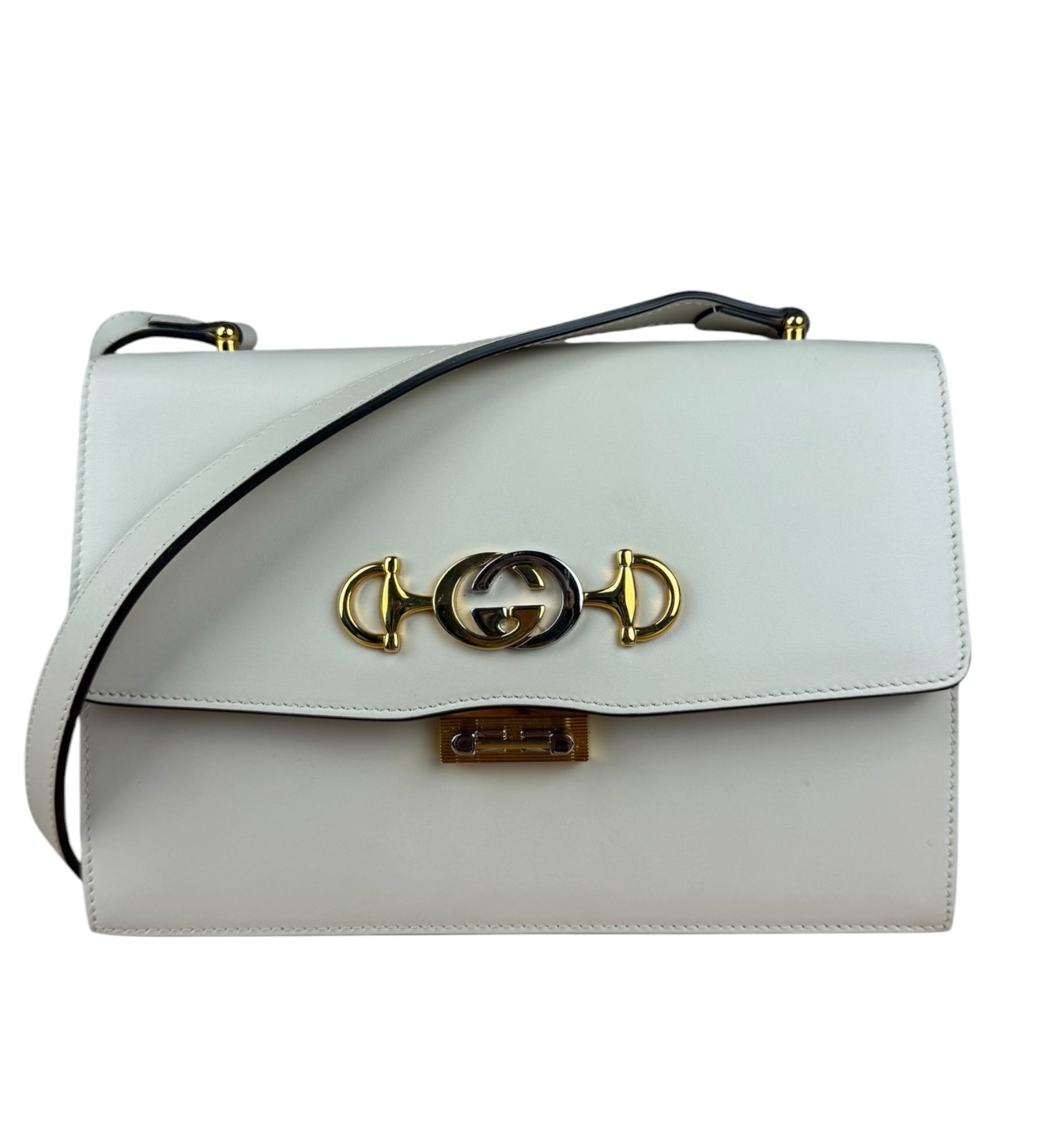 Gucci Ivory Leather Zumi Two-Tone GG Crossbody Bag