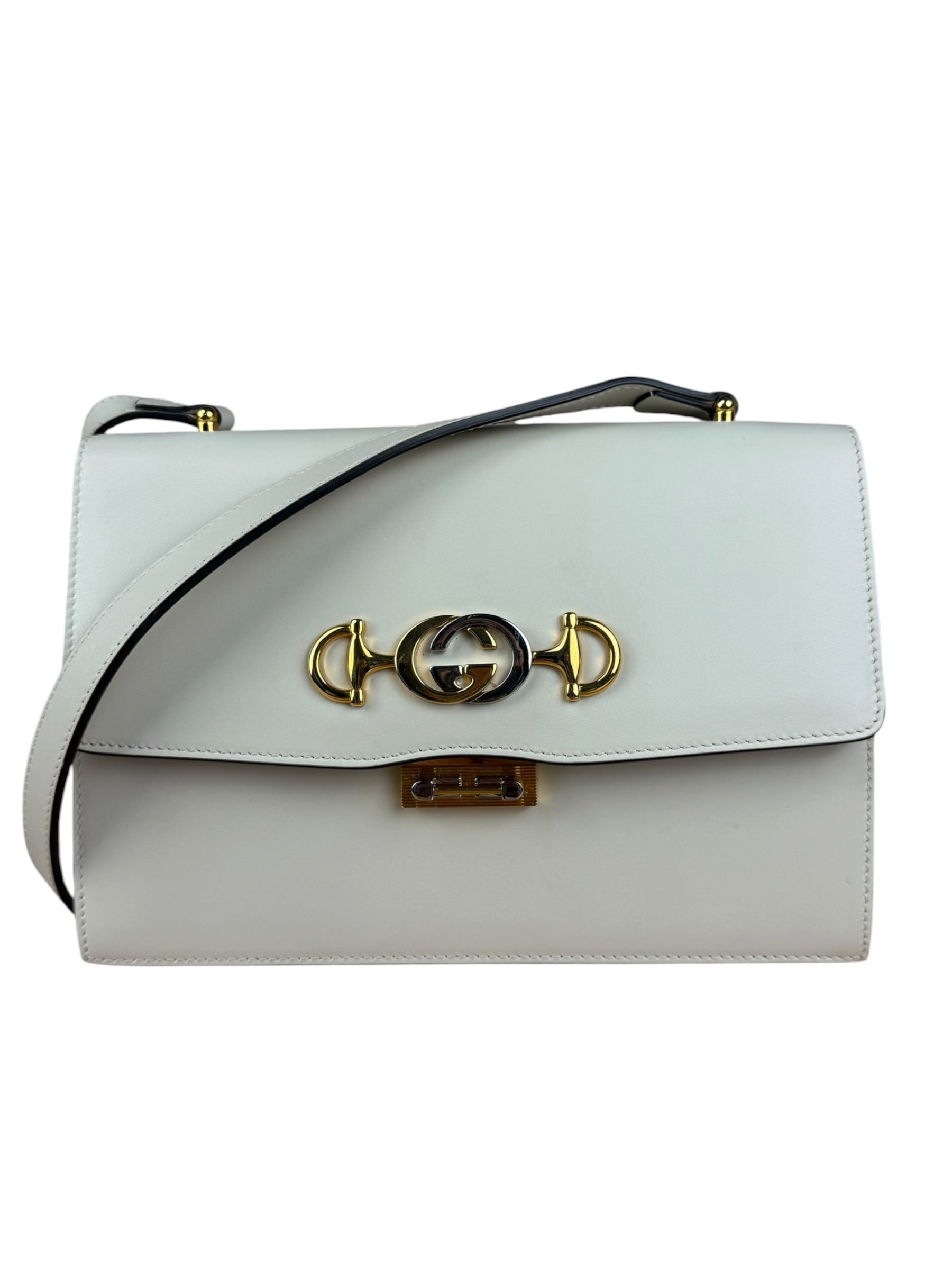 Gucci Ivory Leather Zumi Two-Tone GG Crossbody Bag