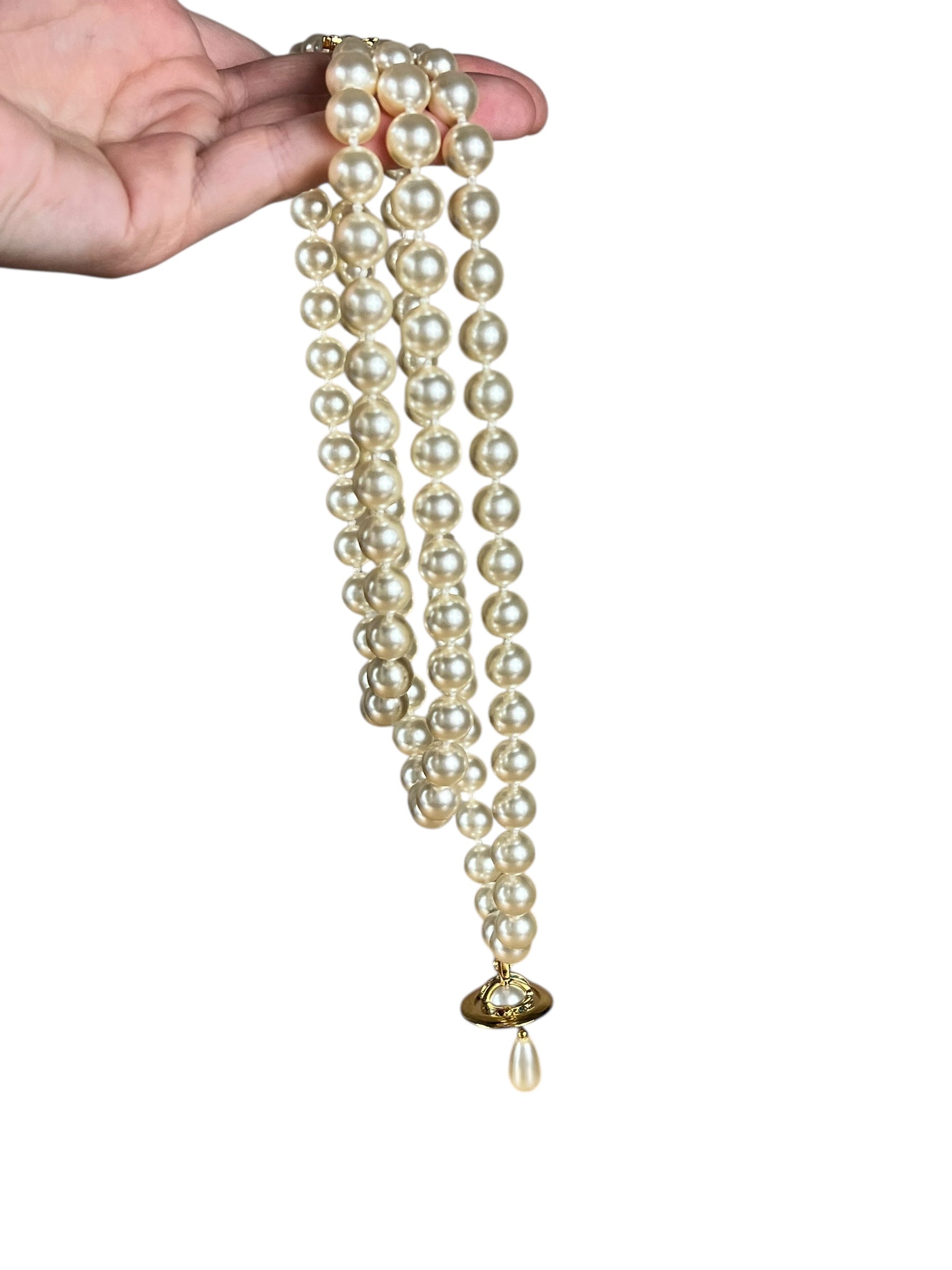 Vivienne Westwood Three Row Pearl Drop Choker