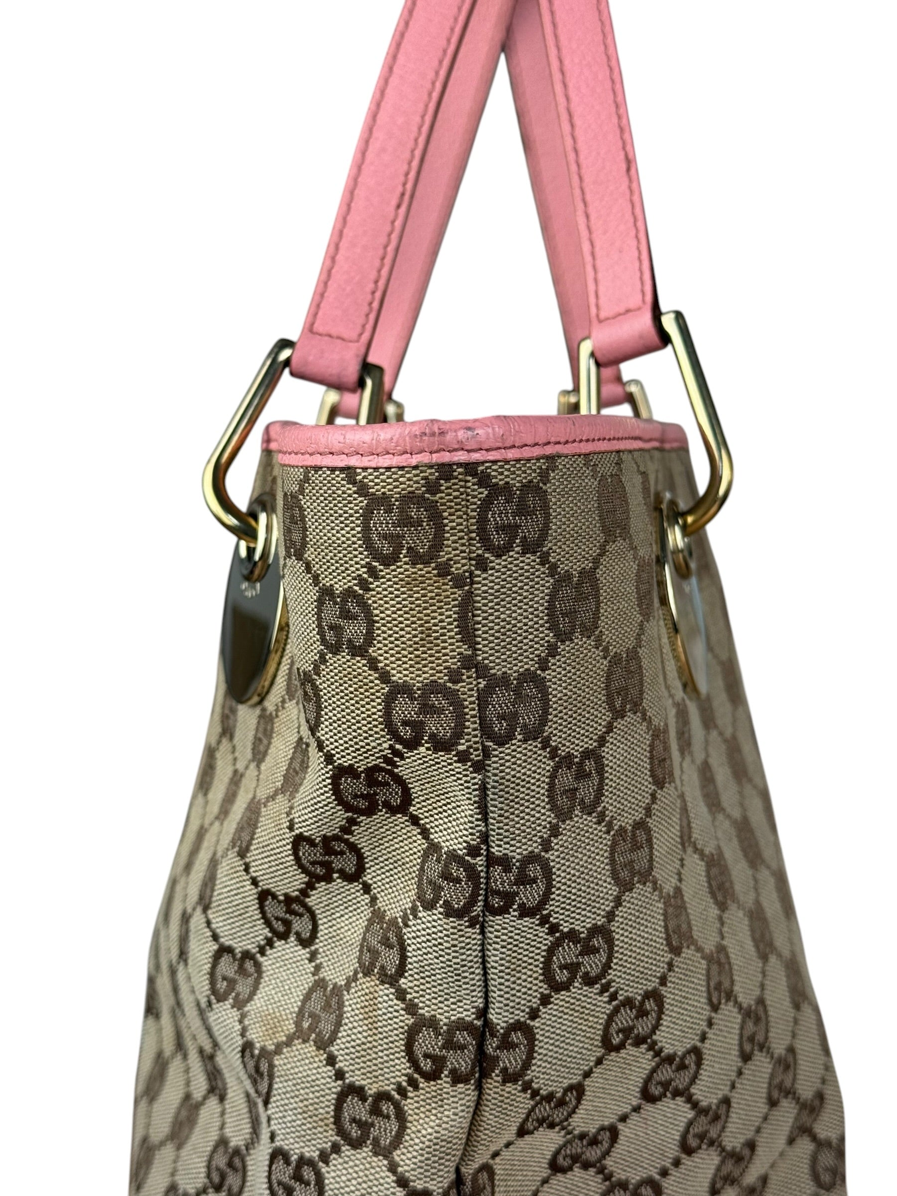 Gucci GG Pink Leather Canvas Eclipse Tote Bag