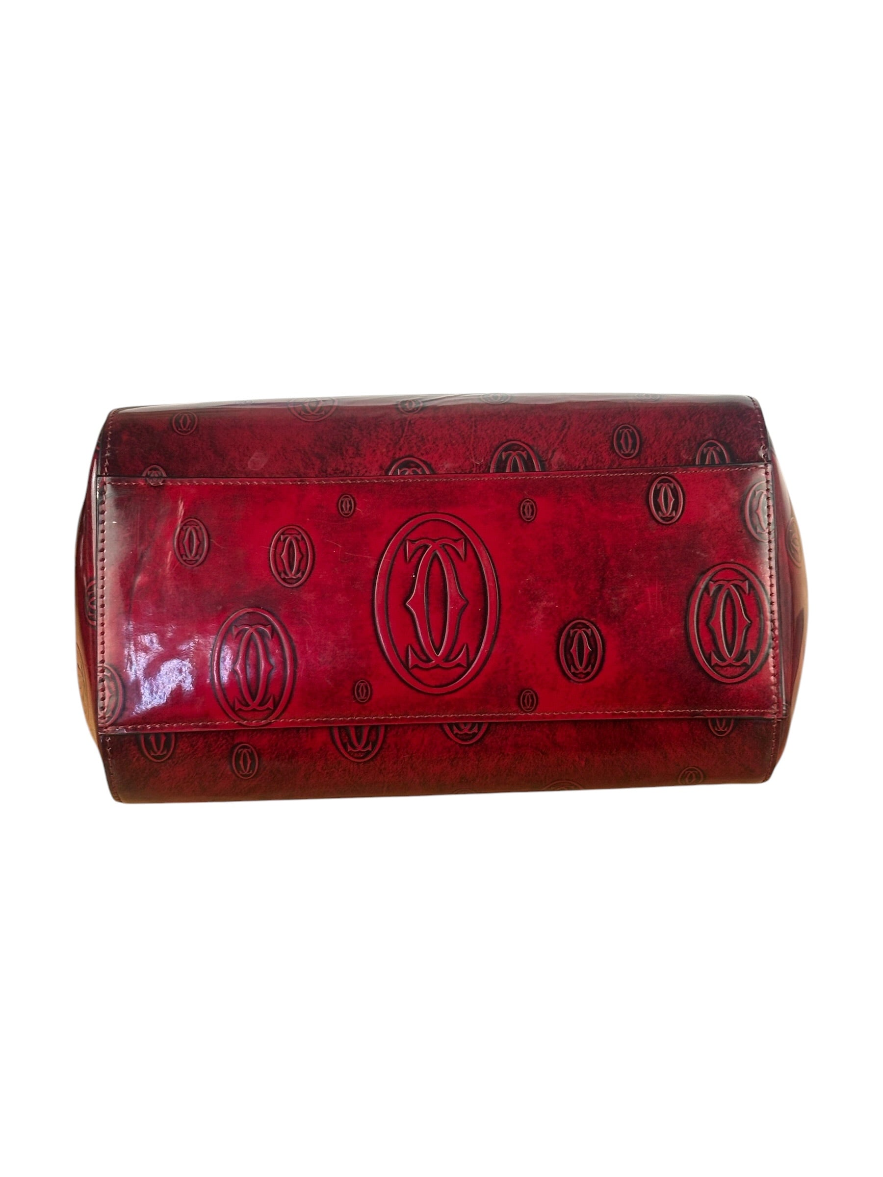 Cartier Red Patent Leather Logo Embossed Handbag