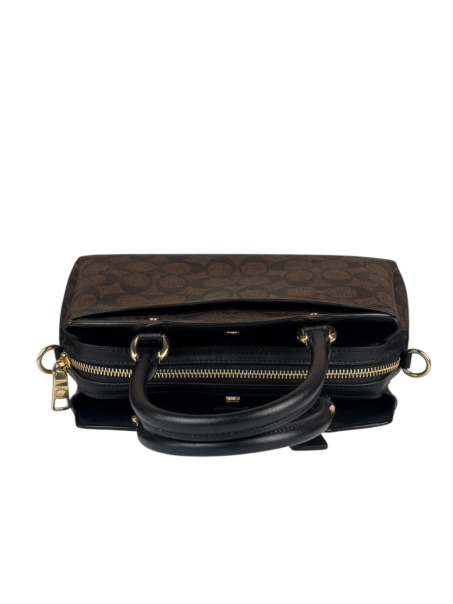 Coach Brown/Black Leather Mini Lillie Carryall In Signature Two-Way Bag