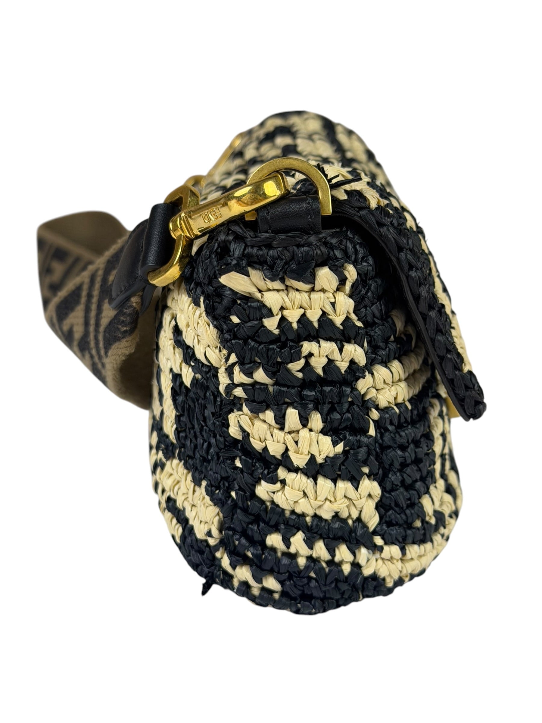 Fendi Black Raffia Zucca Shoulder Baguette
