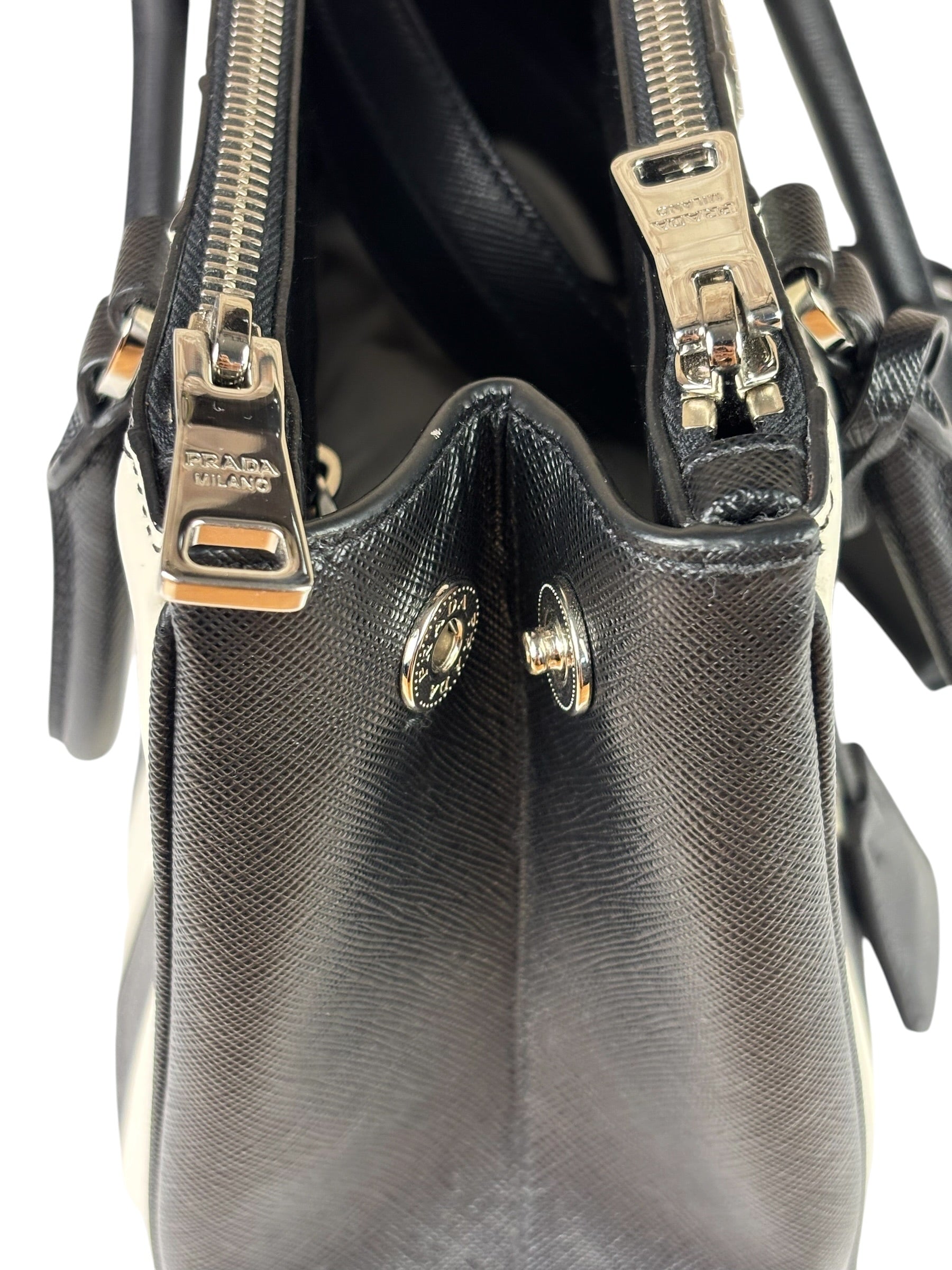Prada Black/White Saffiano Leather Striped Two-Way Bag