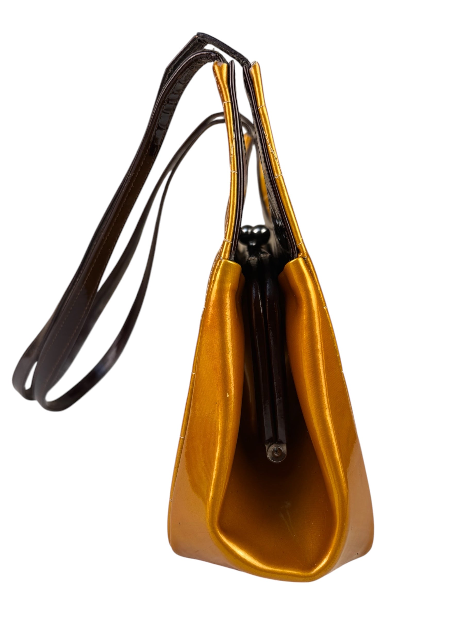 Chanel Mustard Yellow Patent Leather Chocolate Bar Hobo Bag 2002