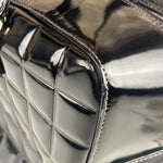 Chanel Black Leather Patent Chocolate Bar Bowler Hand Bag