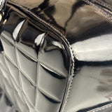 Chanel Black Leather Patent Chocolate Bar Bowler Hand Bag