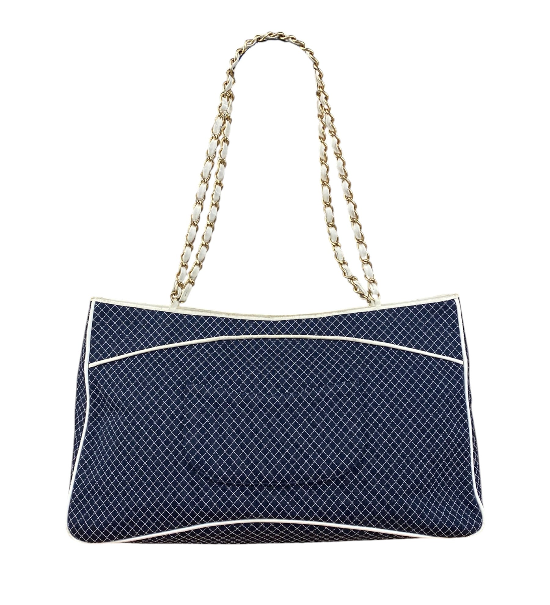Chanel Navy Canvas Stitch Shoulder Tote 2003