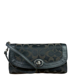 Coach Vintage Black Leather Trim C Canvas Flap Snap Clutch Wristlet