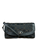 Coach Vintage Black Leather Trim C Canvas Flap Snap Clutch Wristlet