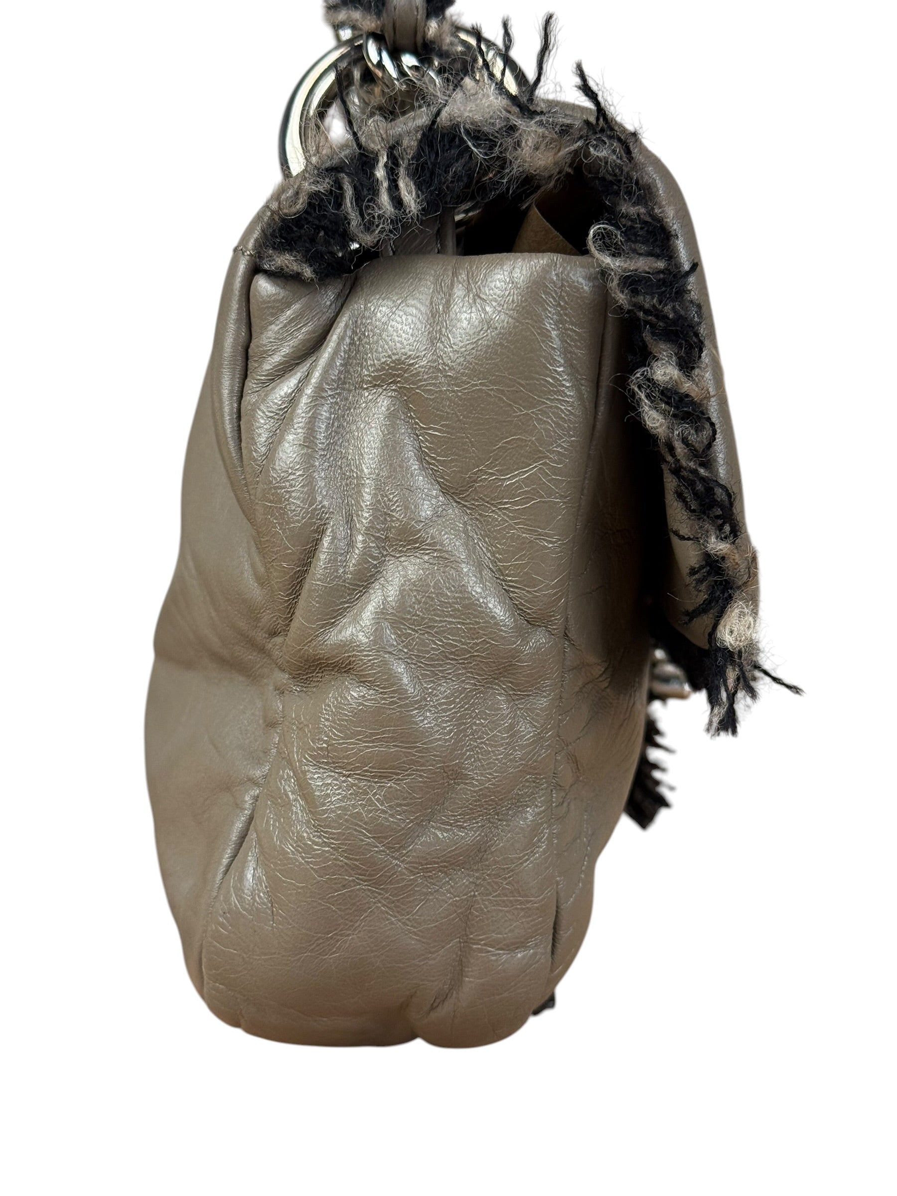 Chanel Taupe Leather Funny Tweed Fringe Flap Bag 2010