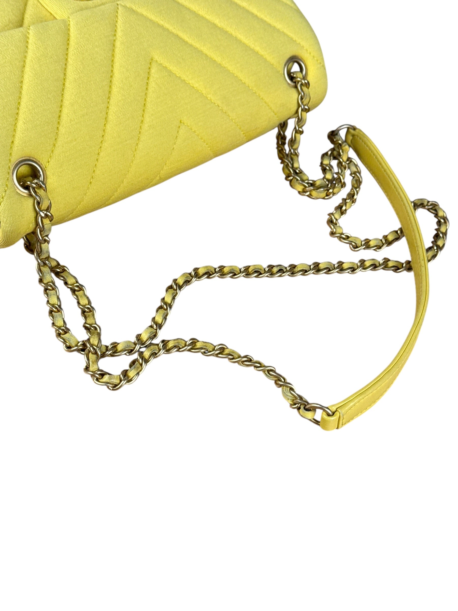 Chanel Yellow Chevron Flap Chain Shoulder Bag 2015