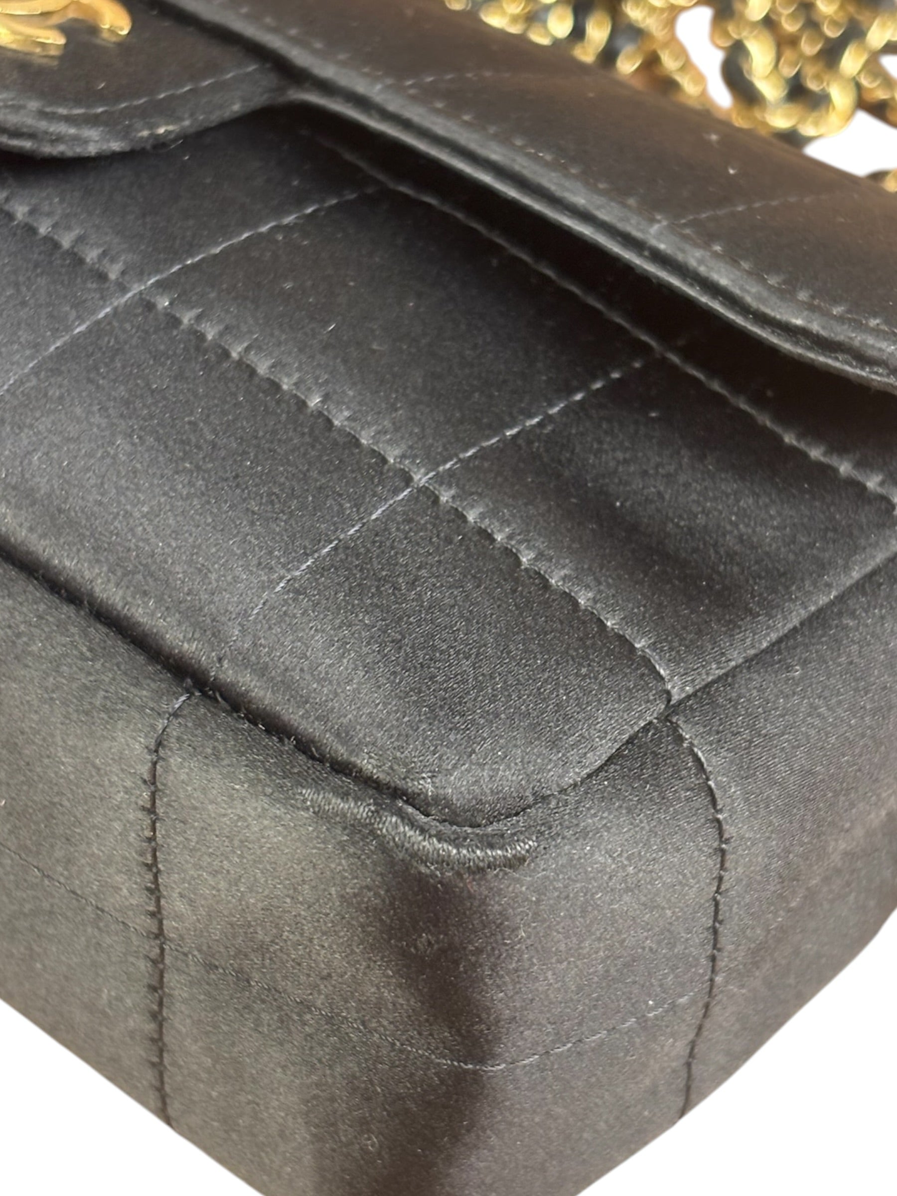 Chanel Black Satin Chocolate Bar Mini Chain Flap Bag 2010