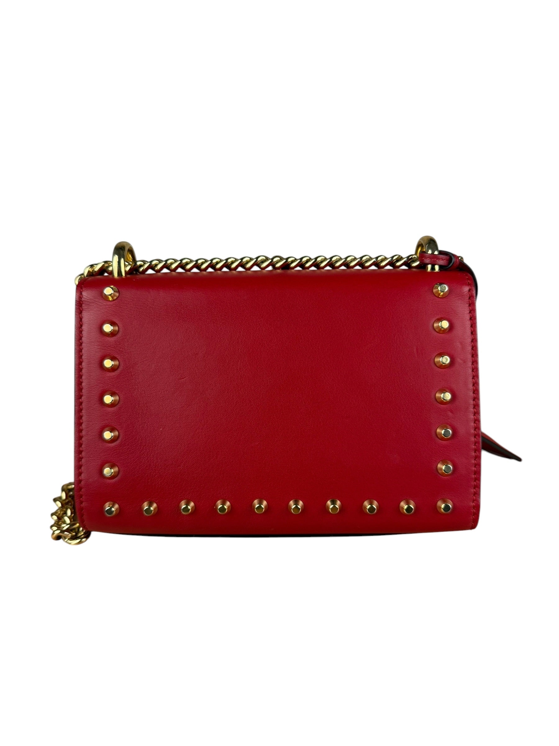 Gucci Red Leather Pearl Studded Padlock Shoulder Bag