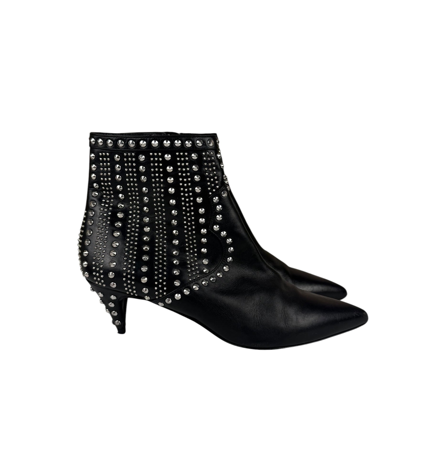 Saint Laurent Black Leather Studded Ankle Boots