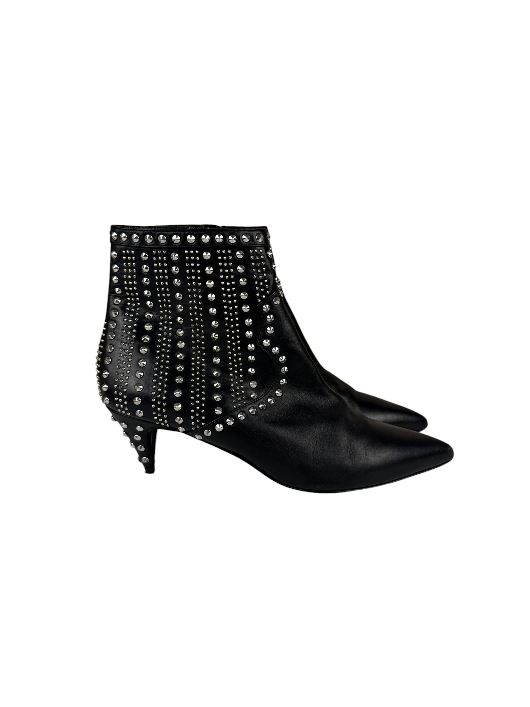 Saint Laurent Black Leather Studded Ankle Boots