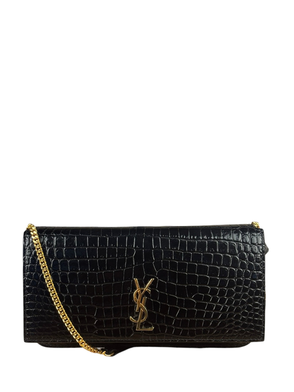 YSL Black Cocco Embossed Leather Print Phone Holder