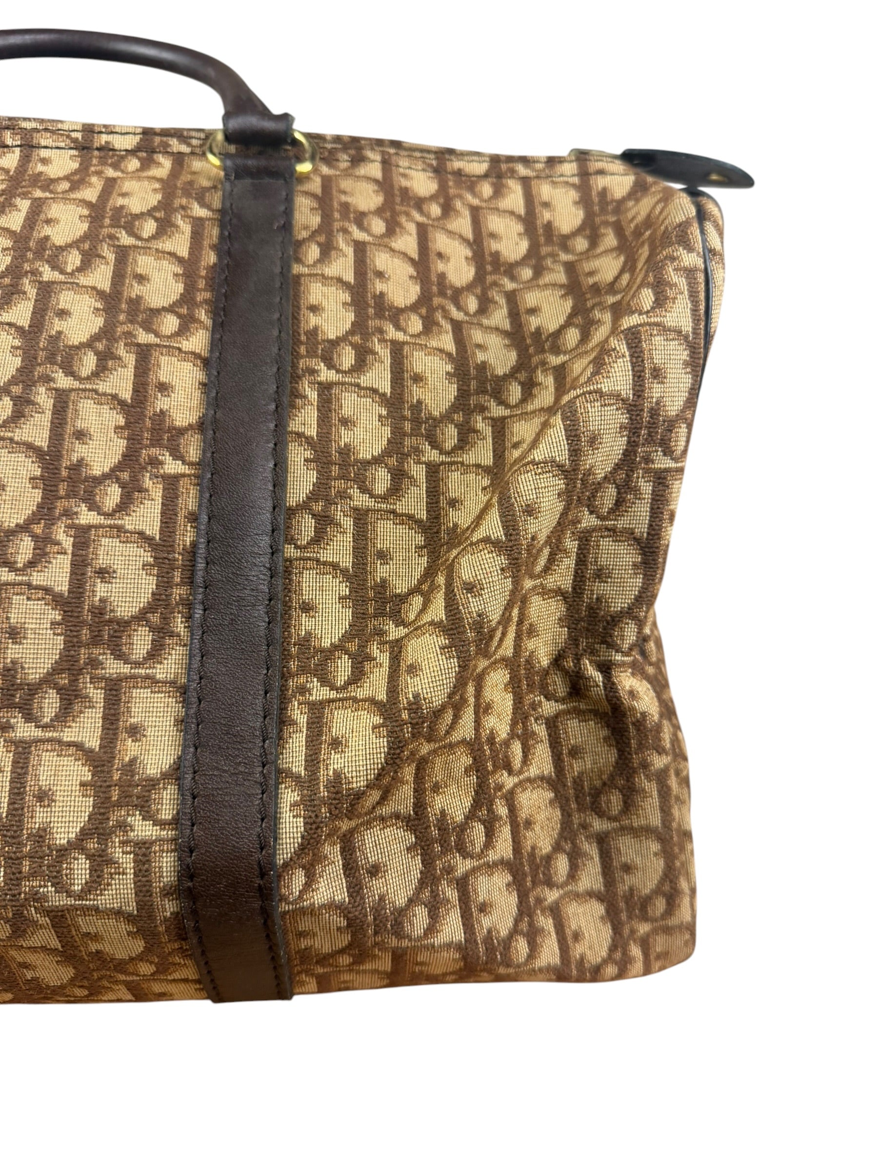 Christian Dior Brown Leather Trim Trotter Boston Bag