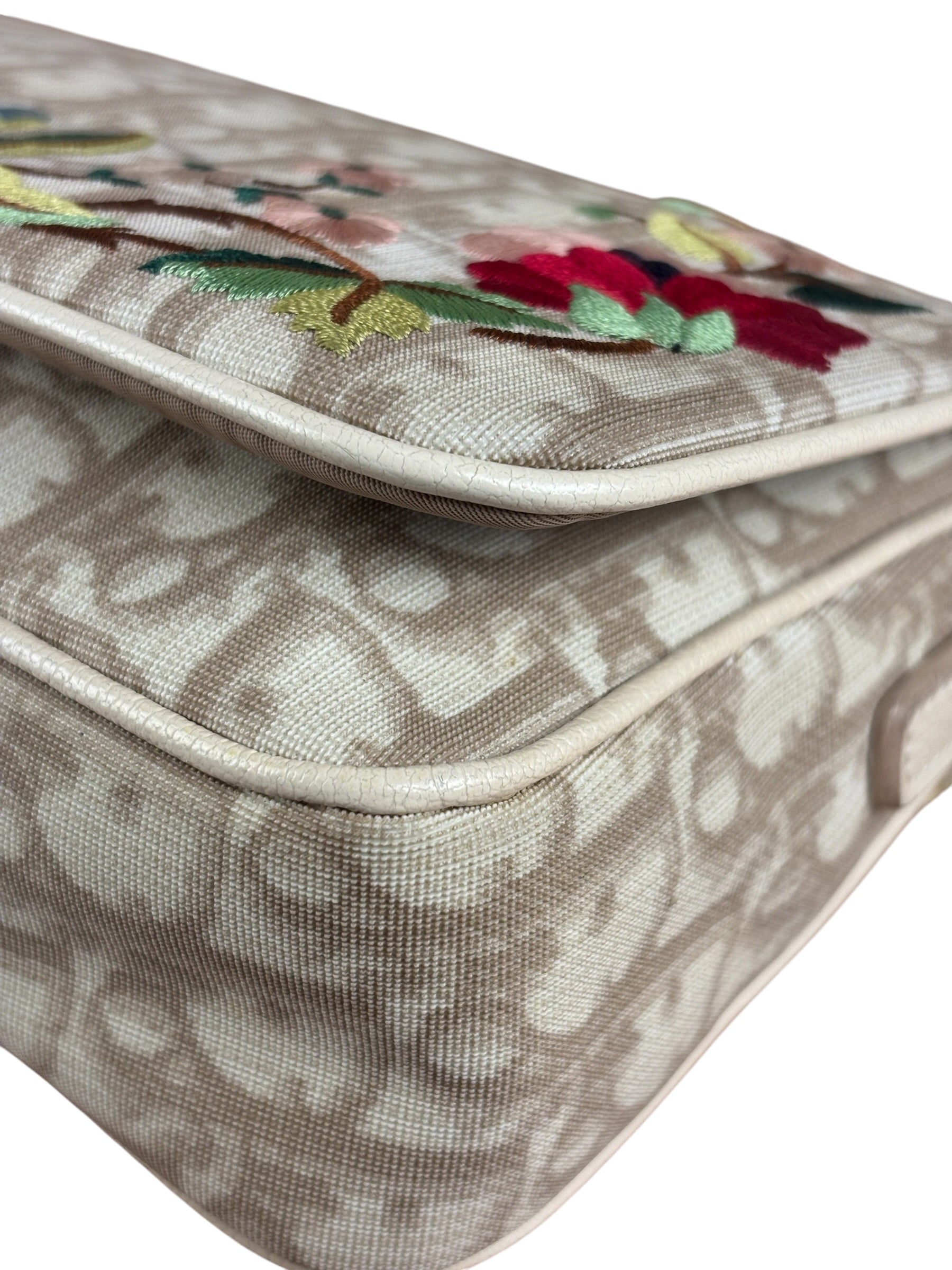 Christian Dior Beige Embroidered Trotter Flap Crossbody Bag