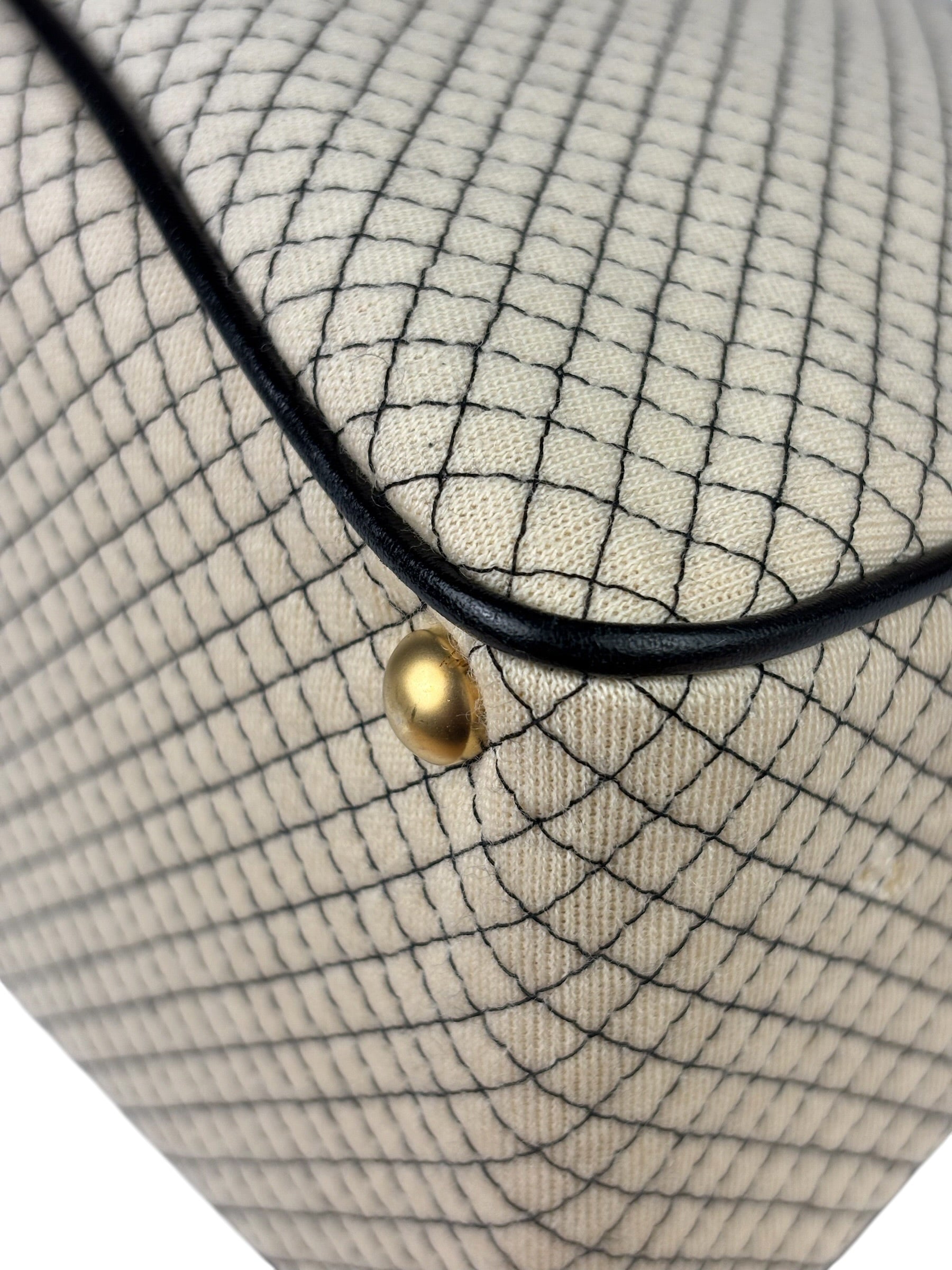 Chanel Beige/Black Leather Trim Diamond-Quilted Shoulder Bag 2002