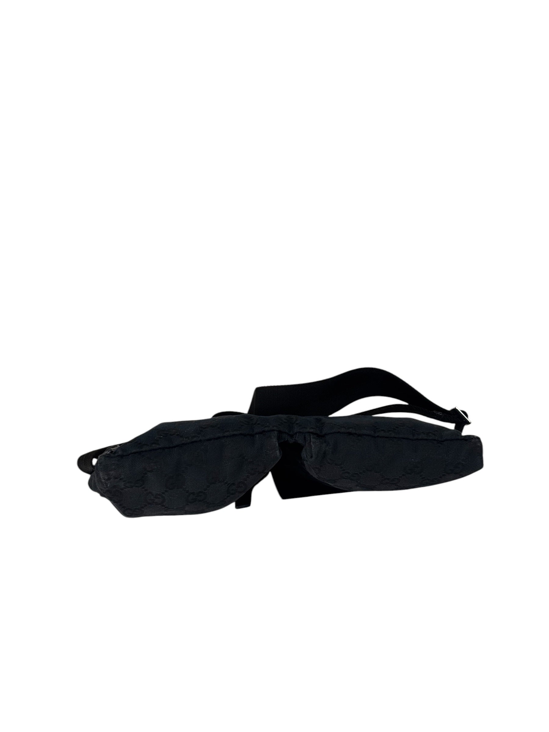 Gucci Black Leather Trim GG Double Pocket Bel Bag
