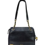 Chanel Vintage Black Caviar Leather Triple CC Chain Tote Bag