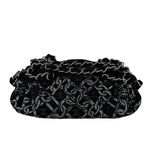 Chanel Black CC Jacquard Chain Silver Metallic Bowler Handbag 2005