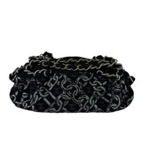 Chanel Black CC Jacquard Chain Silver Metallic Bowler Handbag 2005