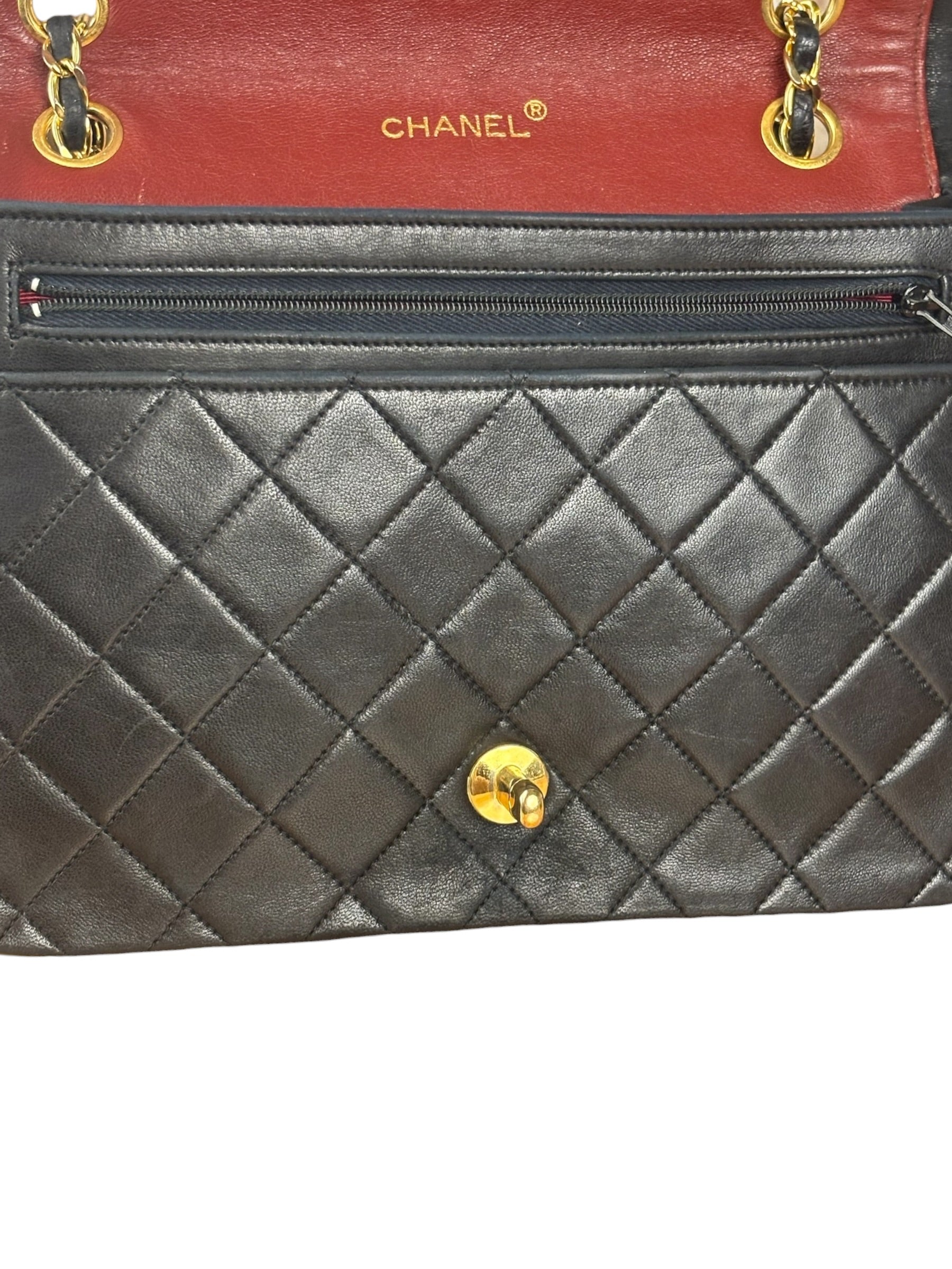 Chanel Black Quilted Leather Full Flap Chain Bag 1986