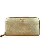 Prada Metallic Gold Saffiano Leather Zip-Around Wallet
