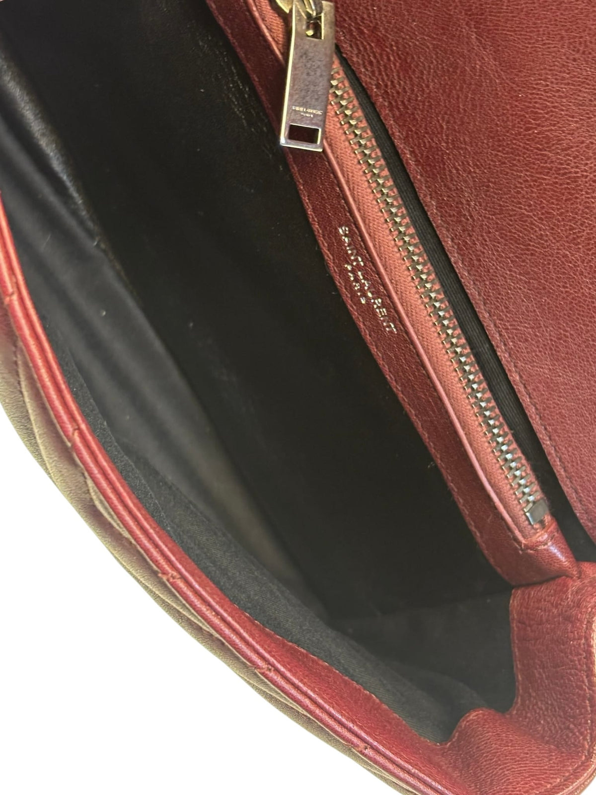 YSL Burgundy Chevron Lambskin Marmont College Two-Way Flap Bag