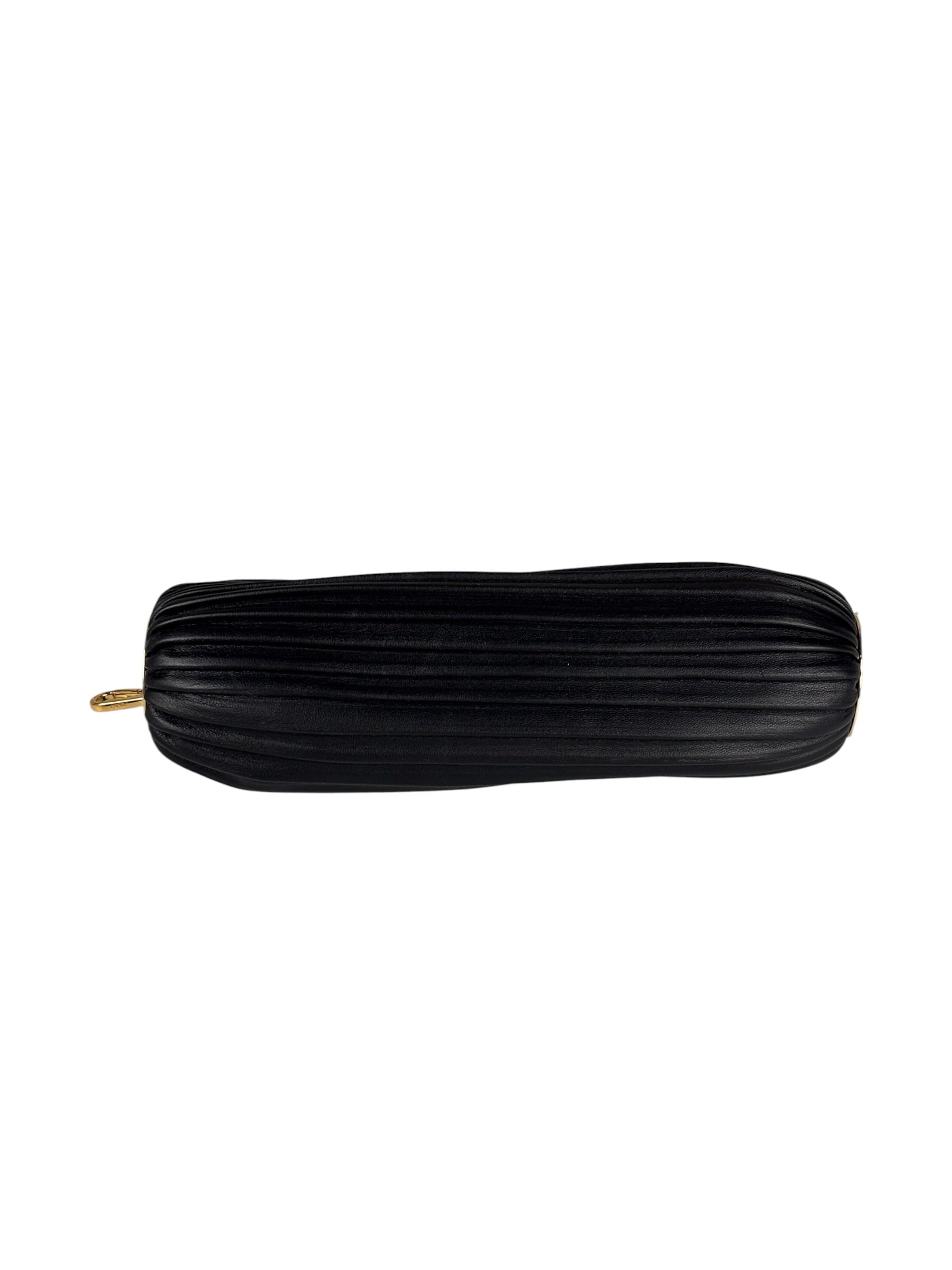 Loewe Leather Bracelet Pleated Pouch Bag Black