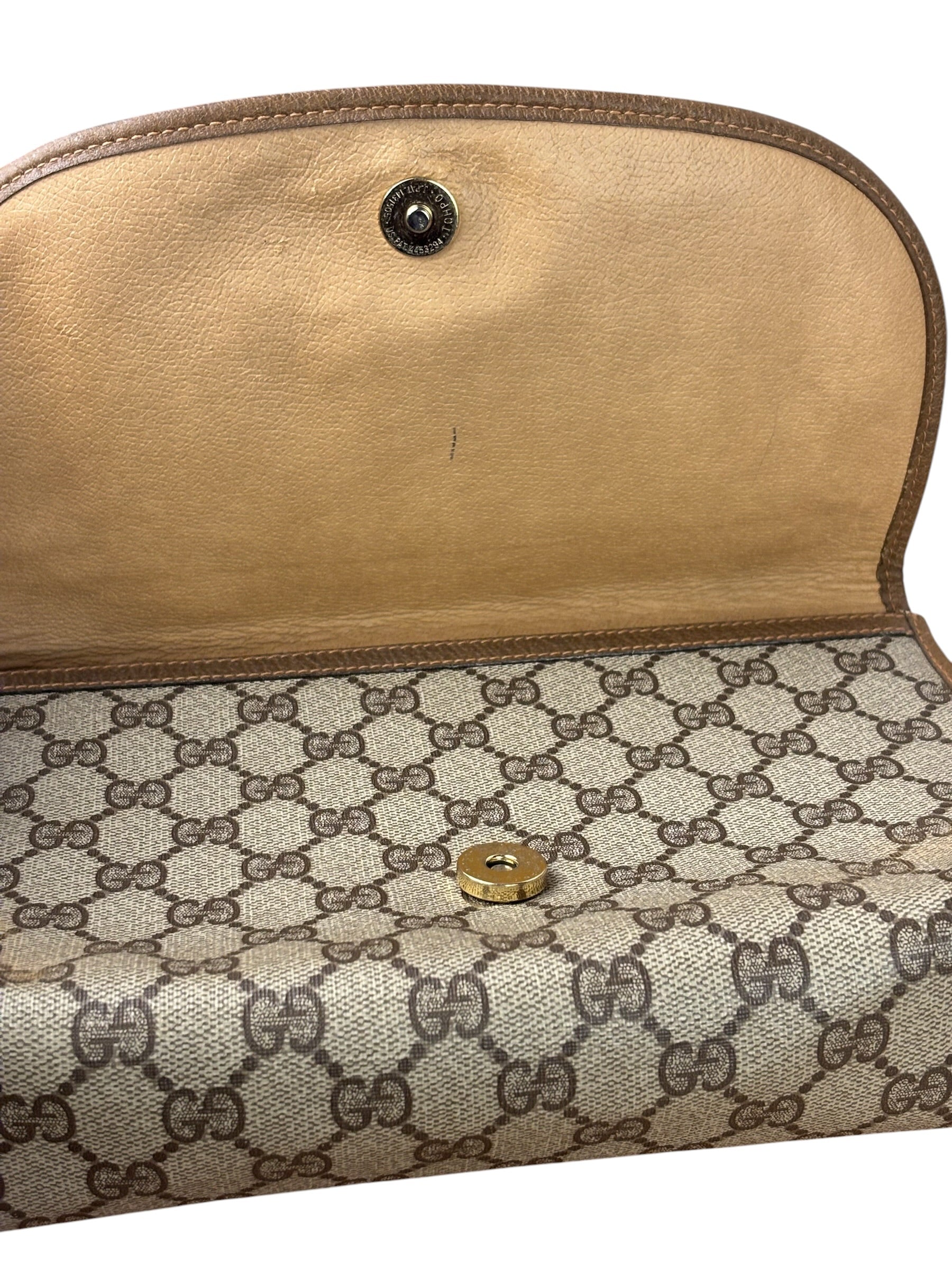 Gucci Brown Leather Trim GG Accessory Collection Clutch