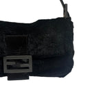 Fendi Black Shearling/Leather Trim Baguette